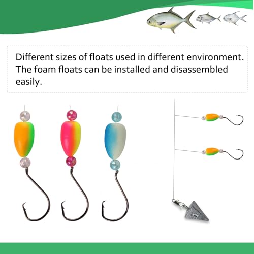 Dovesun 220/104/80/60/54/52/42pcs Pompano Rig Floats for Surf Fishing Foam Bobbers for Fishing Fly Fishing Bobbers Floats Bright Color Kit/Round/Cylindrical/Heart/Bullet/Pill/Spin Shape - color: Bullet-54pcs