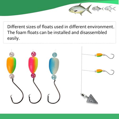 Dovesun 220/104/80/60/54/52/42pcs Pompano Rig Floats for Surf Fishing Foam Bobbers for Fishing Fly Fishing Bobbers Floats Bright Color Kit/Round/Cylindrical/Heart/Bullet/Pill/Spin Shape - color: Bullet-54pcs