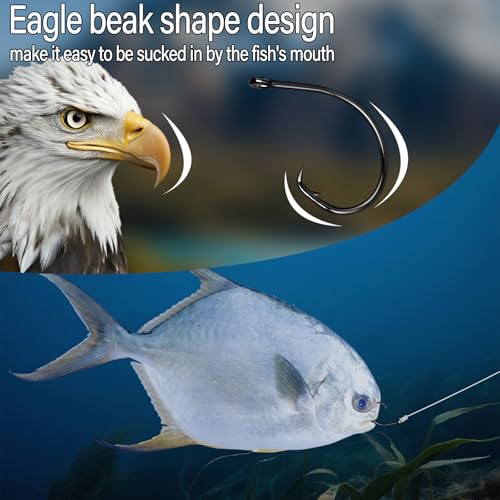 Alwonder 100-Pack Circle Hooks in-Line Fishing Hooks 3X Strong for Catfish, High Carbon Steel Non-Offset Closed Eye Wide Gap Circle Hook for Bass Striper Trout Bluegill Walleye - #4#1#1/0#2/0#3/0 - color: 1X Strong