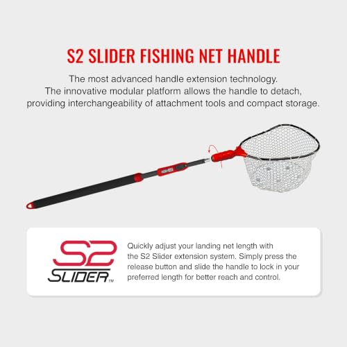 EGO S2 Slider Fishing Net Handle | Adjustable Extension Handle, Minimal Water Drag Design, Ergonomic Foam Grip for Landing Nets - size: 29" to 60" Handle, 17" x 19" Hoop, style: Lightweight Non-tangle Clear Rubber Mesh