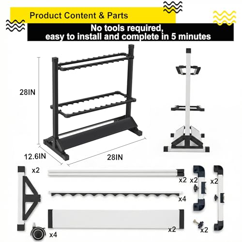 24-Rod Aluminum Fishing Rod/Pole Holder, Rustproof Fishing Rod Rack with 360° Lockable Wheels, Multi-Functional Storage Organizer for Garage & Home, Fits Most Rods & Golf Clubs (Black) - color: Black