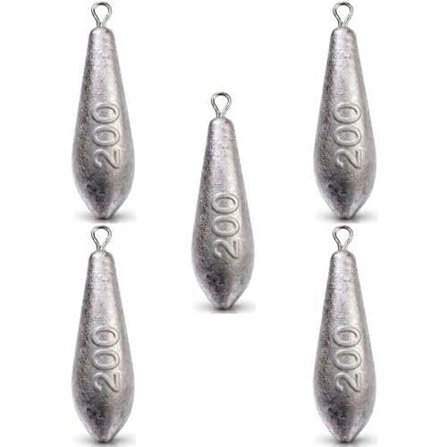 Teardrop Drop Shot Sinkers – Lead Fishing Weights & Sinkers for Bass, Catfish & Surf Fishing – Freshwater & Saltwater – 10 Sizes 1/2oz to 7oz, More Per Pack - style: 200g/7oz – 5pcs