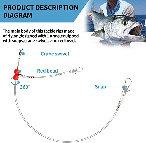 YOTO Fishing Leaders,Saltwater Tackle Rig with Swivels Snap, High-Strength Fishing Wire Gear Equipment for Lures Bait Or Hooks,1Arm and 2Arm - color: White Nylon Leaders, style: 1arm，6pack