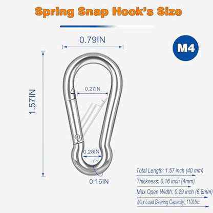 30PCS M4 Heavy Duty Carabiner Clip, 1.57Inch Snap Hook Quick Link Small Carabiner Clips,Spring Link Buckle for Fishing Camping Hammock Dog Leashes-110LBS Holding Capacity (Silver) - color: Silver, size: 30PCS-M4