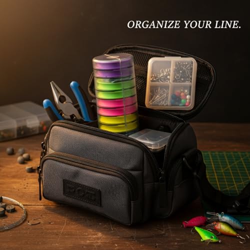 Fishing Line Spool Organizer Box, Durable PP Plastic Storage Case with Silicone Holders for Braid, Mono, and Fluoro Spools - size: 6.1 x 2.44 x 6.1 in