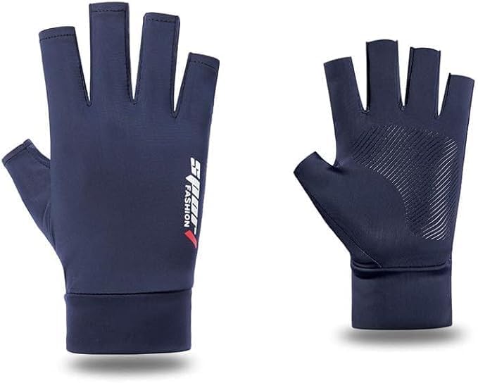 Fingerless Driving Gloves for Men UV Sun-Protection Half Finger Anti-Slip Driving Gloves for Outdoor Cycling - color: Navy
