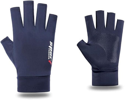 Fingerless Driving Gloves for Men UV Sun-Protection Half Finger Anti-Slip Driving Gloves for Outdoor Cycling - color: Navy