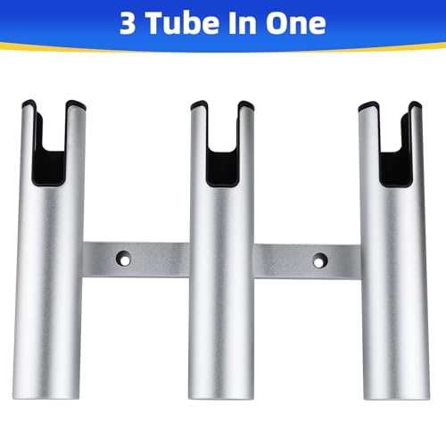 NovelBee 2pcs 3 Tube Fishing Rod Holders for Boat,Aluminium Rod Holders with Screws - color: Silver & Black