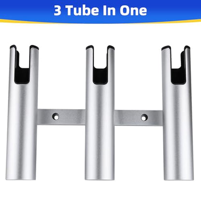 NovelBee 2pcs 3 Tube Fishing Rod Holders for Boat,Aluminium Rod Holders with Screws - color: Silver & Black