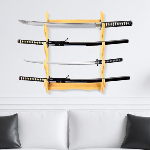 4-Layer Wall Holder Sword Stand Display Stand Bamboo Wall-Mounted Storage Rack for Sword, Flute, Fishing Rod, Living Room Decoration