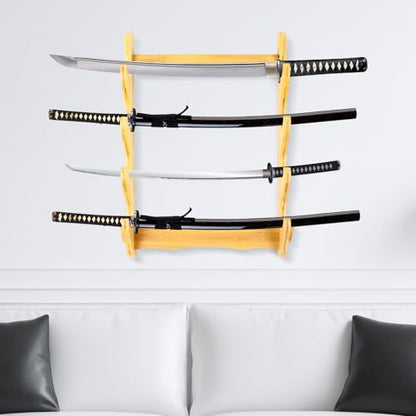 4-Layer Wall Holder Sword Stand Display Stand Bamboo Wall-Mounted Storage Rack for Sword, Flute, Fishing Rod, Living Room Decoration