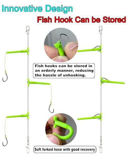 Abrasion Resistant Braided Fishing Lines with 3 Hooks and Stainless Steel Snap Connect, Anti-Tangle Tandem Fishing Hooks with Organizer, 5 Sets of Hooks with Storage Box