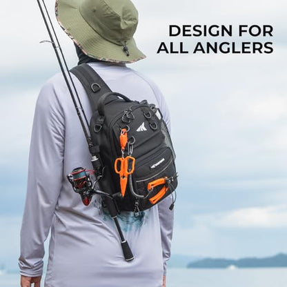 KastKing BaitSpace Fishing Sling Bag, Fishing Backpack with Rod & Beverage Holder, Tackle Bag for Fishing Gear - color: D: Black, size: Standard