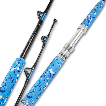 Fiblink Fishing Trolling Rod 1 Piece/2 Piece Saltwater Offshore Heavy Roller Rod Big Game Conventional Boat Camo Fishing Pole (6'/6'6",30-50lb/50-80lb/80-120lb) - style: 6' 80-120lbs--2pc--straight