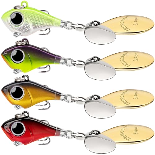 TRUSCEND Vibespinner Easy Catch Fishing Lures with BKK Hooks, Tail Spinner Baits with 4 Actions, Vibrating Swimming Flashing & Jigging for More Bites, Spoon Lures for Bass Trout Crappie Walleye Pike - color: A4-3/4oz-21g