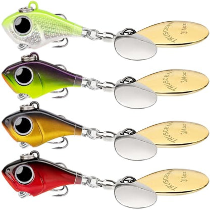 TRUSCEND Vibespinner Easy Catch Fishing Lures with BKK Hooks, Tail Spinner Baits with 4 Actions, Vibrating Swimming Flashing & Jigging for More Bites, Spoon Lures for Bass Trout Crappie Walleye Pike - color: A4-3/4oz-21g