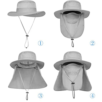 3 Pack Mens Outdoor Wide Brim Fishing Hat,UPF 50+ Sun Protection Cap with Face Neck Flap for Hiking & Garden - color: 3 Pack-dark Grey＆light Grey＆khaki