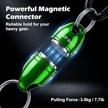 Magnetic Net Release for Fly Fishing, Aluminum Magnetic Quick Release Keychain, Fly Fishing Net Magnet Holder Retractor with Carabiner - color: green