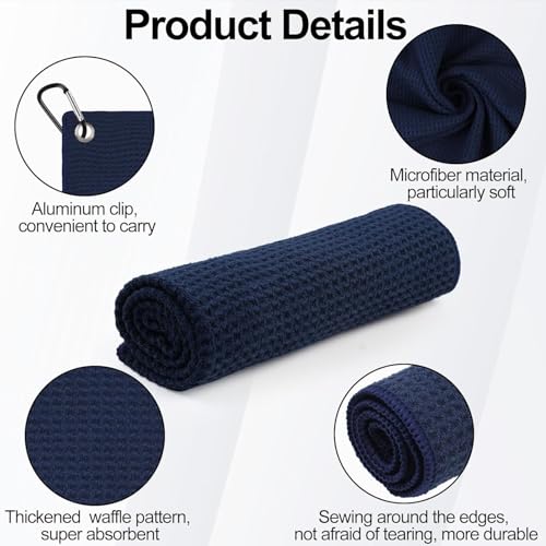 Livious 3 Pack Golf Towels,16" x 16" Portable Microfiber Fabric Waffle Pattern Golf Towel for Golf Bag with Carabiner Clip - color: Black/Gray/Blue