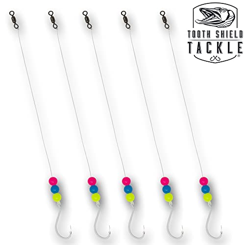 Tooth Shield Tackle Wonderbread Ice Fishing Fluorocarbon Walleye Tip Up Leader/Rig (15 lb) Ice Fishing Walleye Predator Rig (5 Pack) (#4 Octopus)