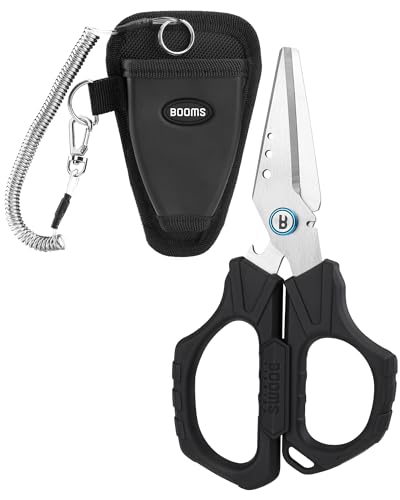 Booms Fishing Braided Line Cutter: 6.3in Multifunction Fishing Scissors with Lanyard and Sheath - Fishing Shears with Serrated Blades and Side Wire Cutter, S04 - style: Scissors with Lanyard & Sheath