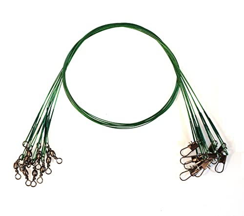 10pcs Fishing Wire Leaders Heavy Duty Nylon-Coated Fishing Line Wire Leaders with Swivels and Snaps 18inch, 45LB - color: 10pcs green