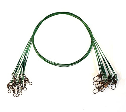 10pcs Fishing Wire Leaders Heavy Duty Nylon-Coated Fishing Line Wire Leaders with Swivels and Snaps 18inch, 45LB - color: 10pcs green