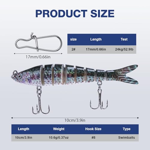 Goture Bass Fishing Lures, Lifelike Jointed Swimbait for Bass Trout Walleye Crappie Pike, Slow Sinking Segment Swimming Bait Fishing Lures for Freshwater and Saltwater, Gifts for Men - color: C:3pcs Bass Lures with 20pcs Snaps