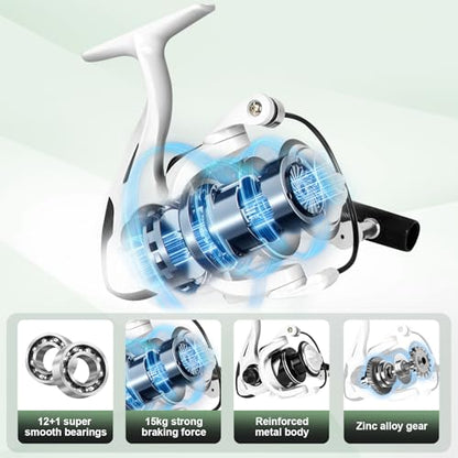 White Fishing Pole Combo, 2PCS 5.9FT Telescopic Fishing Rod and Reel Combo Spinning Reels Lures Set Fishing Line Carrier Bag for Travel Saltwater Freshwater Fishing Collapsible Fishing Kits