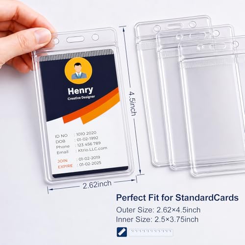 6 Pack Badge Holder, Plastic ID Badge Holder, Clear Waterproof ID Card Holder with Resealable Zip, 2.5" x 3.8" Vertical Name Tag Holder for Nurses and Office, Fits ID Card/Credit Card/Student Card