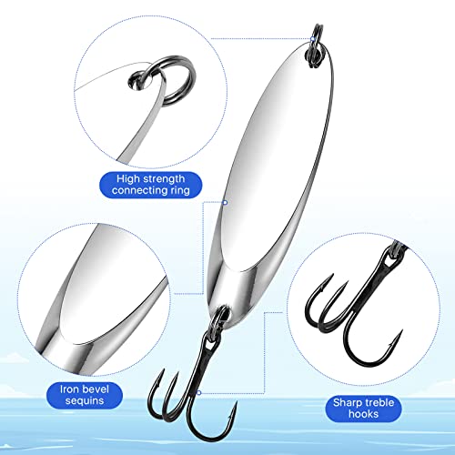 30 Pieces Fishing Spoons, 5 Sizes Treble Hooks Fishing Spoons Lures, Spoon Lures for Huge Distance Cast Saltwater Freshwater Fishing in 3/4 oz 1/2 oz 3/8 oz 1/4 oz 1/5 oz