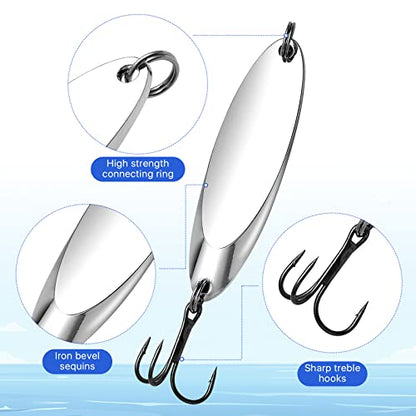 30 Pieces Fishing Spoons, 5 Sizes Treble Hooks Fishing Spoons Lures, Spoon Lures for Huge Distance Cast Saltwater Freshwater Fishing in 3/4 oz 1/2 oz 3/8 oz 1/4 oz 1/5 oz