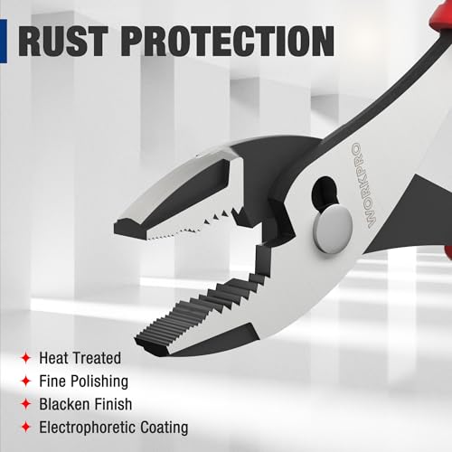 WORKPRO 8” Slip Joint Pliers Tool, Large Soft Grip,Rust Prevention Finish, 3-Zone Serrated Jaw Forged from High Carbon Steel for Maximum Grip - size: 8-inch