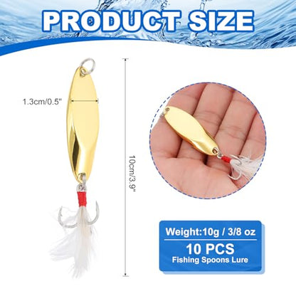 PATIKIL Fishing Spoons, Fishing Lures Casting Spoon Treble Hooks Jigs Hard Metal Spinner Baits - color: Gold Tone, size: 3/8 oz