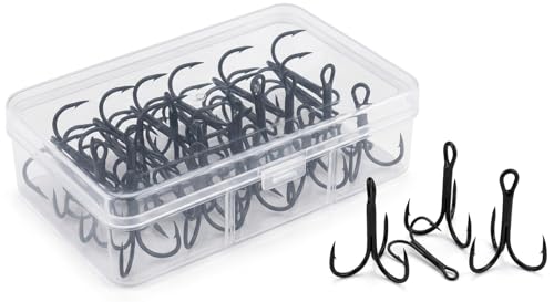 2# Treble Hooks 50 Pcs for Lure Replacement, High Carbon Steel Fishing Hooks. Ultra Sharp Replacement Hooks for Bass Trout Freshwater & Saltwater Fishing Lures Bait