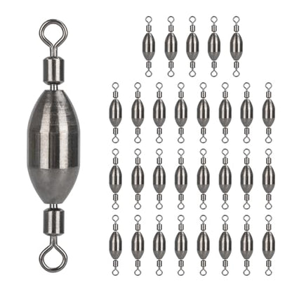 THKFISH Brass Fishing Sinker Swivel, 5 Size Trolling Sinkers Swivel Weights Quick Set Up Lead Fishing Sinker with Inner Swivel Rolling for Fishing Saltwater Freshwater,1/32-1/2 OZ - size: 1/32OZ-30PCS