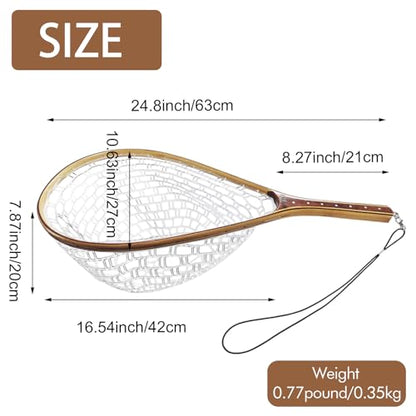 Aventik Fly Fishing Landing Trout Fishing Wooden Net with Magnet Release Soft Rubber Net Bag Catch & Release Great Protection for Fish - style: Standard Handle/Standard Hole Net With Magnet
