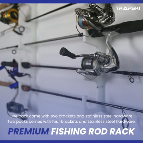 TRAPSKI Made in The USA Fishing Rod/Pole Holder Rack Organizers | Wall or Boat Mounting Fishing Rod Rack | Marine Grade HDPE Plastic | Pole Holder for up to 4 Rods | Stackable - color: H4 White