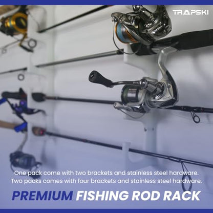 TRAPSKI Made in The USA Fishing Rod/Pole Holder Rack Organizers | Wall or Boat Mounting Fishing Rod Rack | Marine Grade HDPE Plastic | Pole Holder for up to 4 Rods | Stackable - color: H4 White