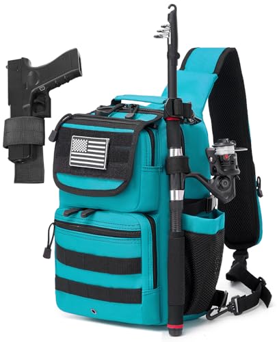 Tactical Sling Tackle Backpack Holster Fishing Crossbody Shoulder Strap Bag 15L Water Bottle Molle Accessories Pouch - color: Light Blue