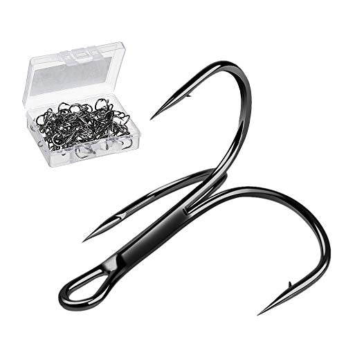 DONQL Fishing Hooks Treble Hook High Carbon Steel Treble Hooks Super Sharp Solid Triple Barbed Fish Hook - size: Size 1/0, Pack of 20