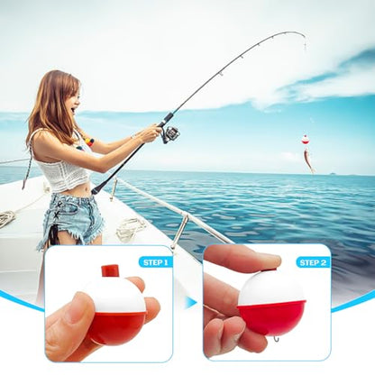 50 PCS Large Fishing Float,1.5inch Hard ABS Fishing Bobber,Red and White Bobbers,Push Button Round Buoy Floats for Tackle Accessories