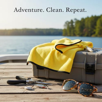 Polyester Cleaning Cloth, Absorbent Towel for Fishing Gear and Hands, 11.8 x 11.8 Inches - color: Yellow