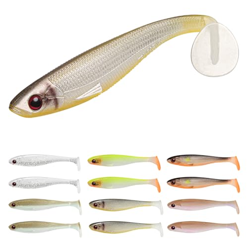 TRUSCEND Shadtale Easy Catch Soft Fishing Lures, Unique Vibration and Action for Various Rigs, Paddle Tail Swimbaits Trailer for Bass, Trout, Crappie, Walleye, Redfish, Saltwater & Freshwater Fishing - color: 3.5",12pcs,0.25oz