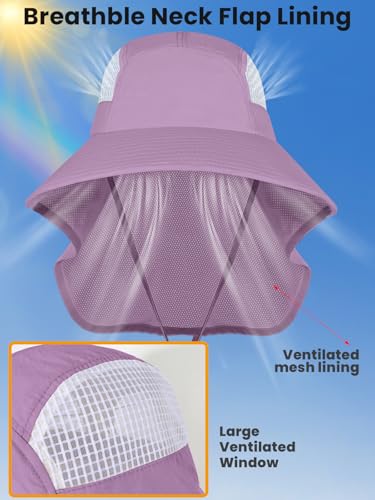 Sun Hats for Women UV Protection with Neck Flap Wide Brim Beach Hats with Ponytail Hole for Hiking Fishing Gardening Travel - color: Dark Purple