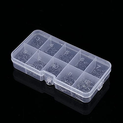 500pcs Fish Hook Set, Barbed Carbon Steel Fishing Jig Hooks with Tackle Box for Freshwater Saltwater, Assorted Sizes 3 4 5 6 7 8 9 10 11 12