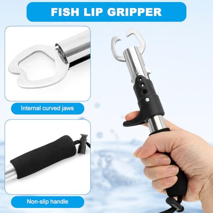 Stainless Steel Fishing Pliers and Fish Gripper Set with Sheath & Lanyard - Multifunctional Fishing Tool Kit for Saltwater Freshwater, Hook Remover, Line Cutter, Crimping - color: Red