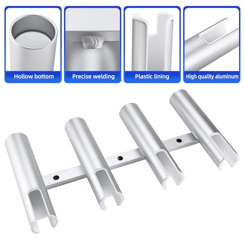 NovelBee 4 Tube Fishing Rod Holder for Boat,Aluminium Rod Rack with Screws | 4 Tube Rod Holder for Boat;Aluminium Fishing Rod Rack;Wall-Mounted Rod Pole Holder with Screws - color: Silver & White