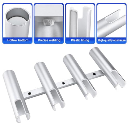 NovelBee 4 Tube Fishing Rod Holder for Boat,Aluminium Rod Rack with Screws | 4 Tube Rod Holder for Boat;Aluminium Fishing Rod Rack;Wall-Mounted Rod Pole Holder with Screws - color: Silver & White