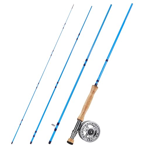 Sougayilang Fly Fishing Combo, 4 Piece Fly Rod and CNC Machined Aluminum Alloy Reel Complete Starter Package with Rod Bag - color: Fly Fishing Combo #8-Silver